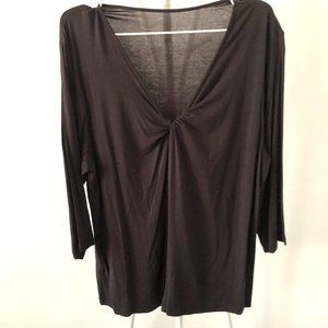 TWIST FRONT 3/4 SLEEVE DEEP-V T-SHIRT 1X